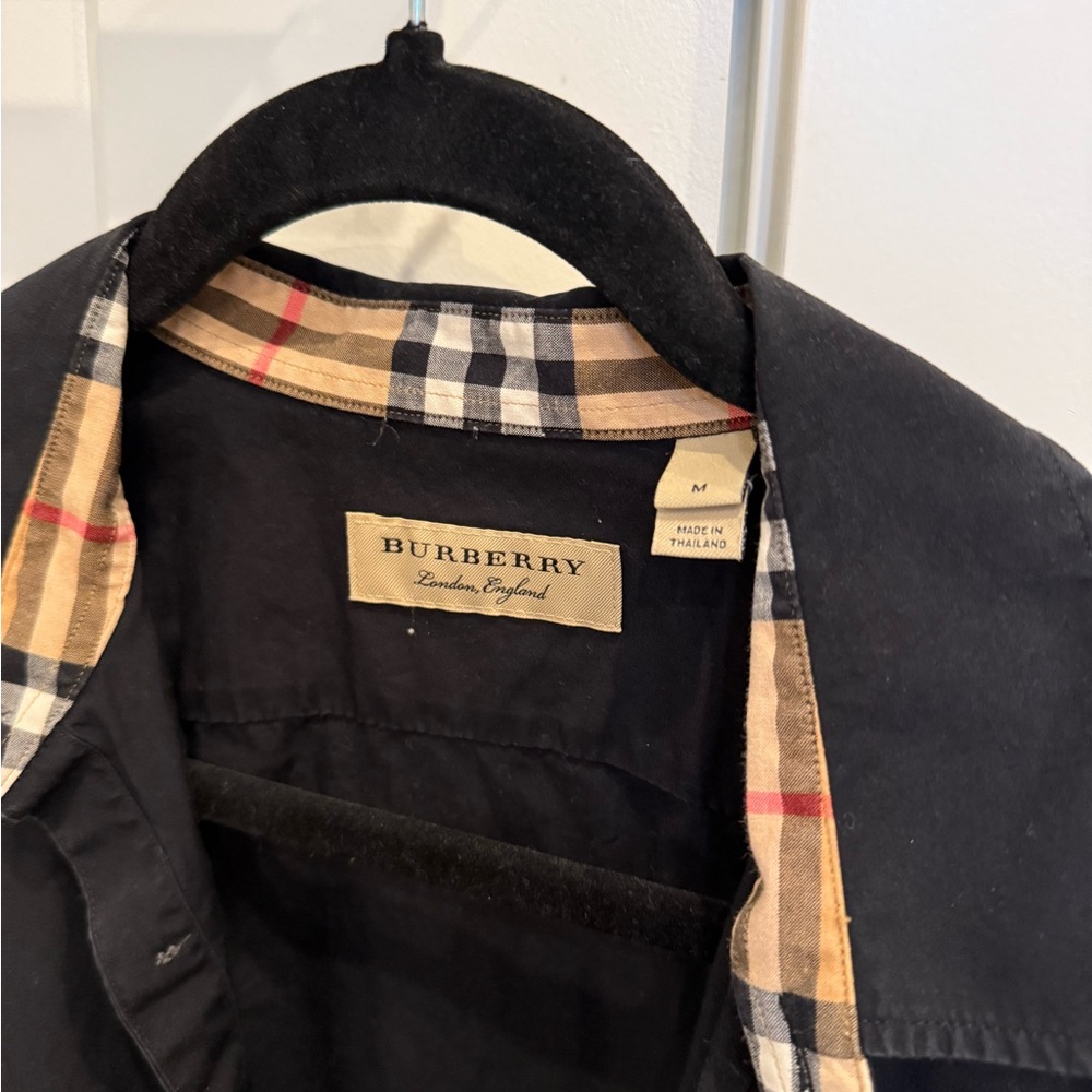 Burberry Black Button Down Shirt with Plaid Accents - Picture 3 of 7
